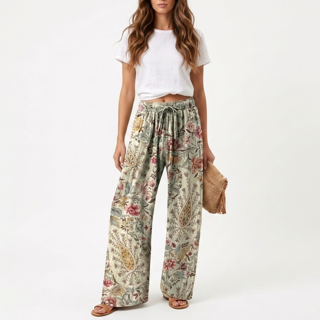 Agnes - Pantaloni a vita alta con fiori