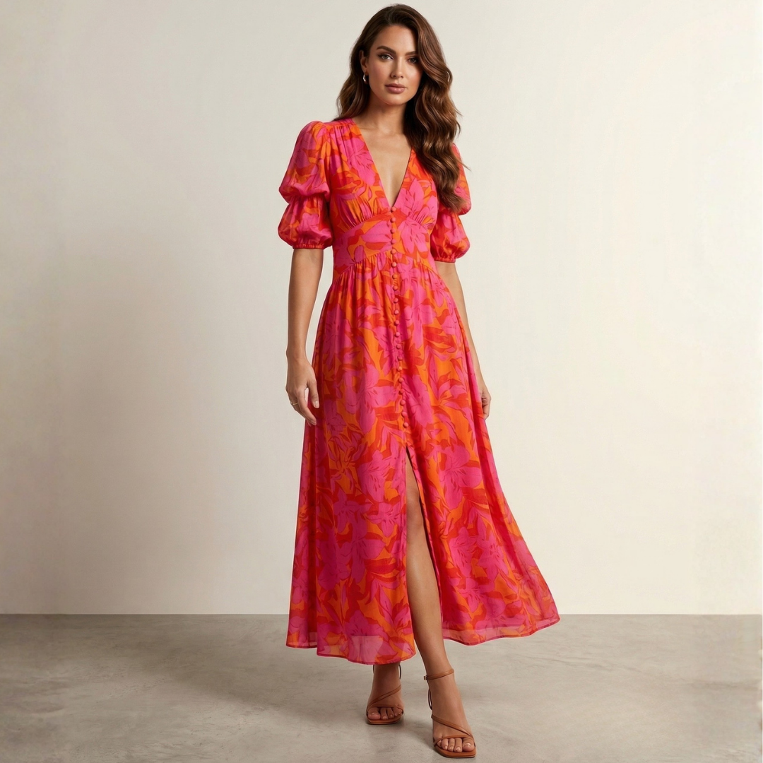 Elena - Abito maxi con scollatura profonda.