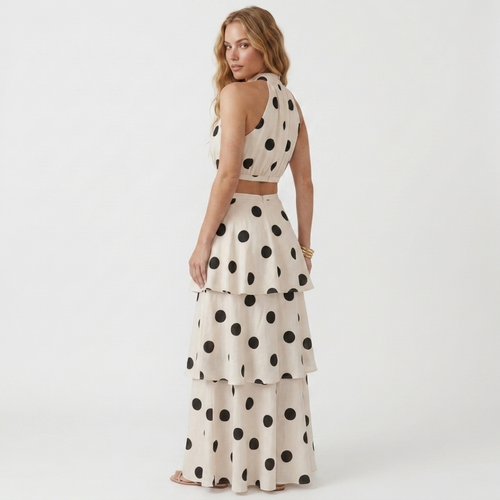 Ismene - Set top con pois e gonna lunga