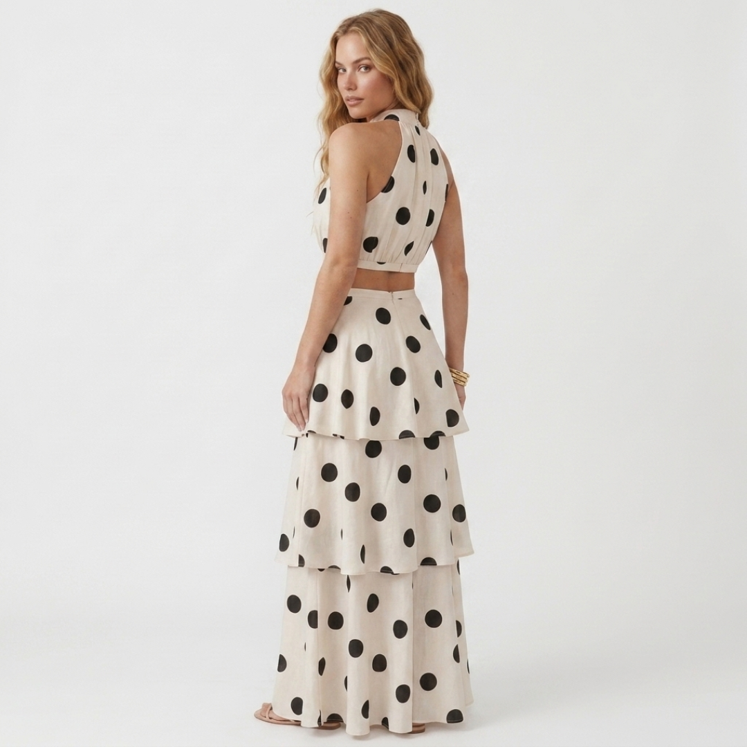 Ismene - Set top con pois e gonna lunga