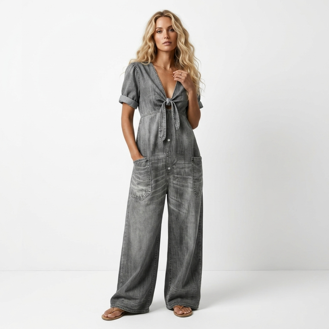 Daniela - Tuta in denim con scollatura a V