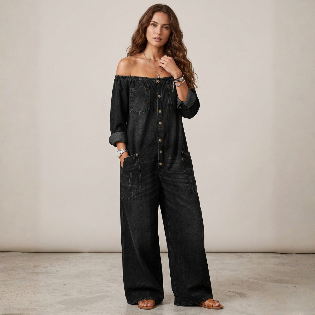 Phoebe - Tuta in denim con scollatura bassa