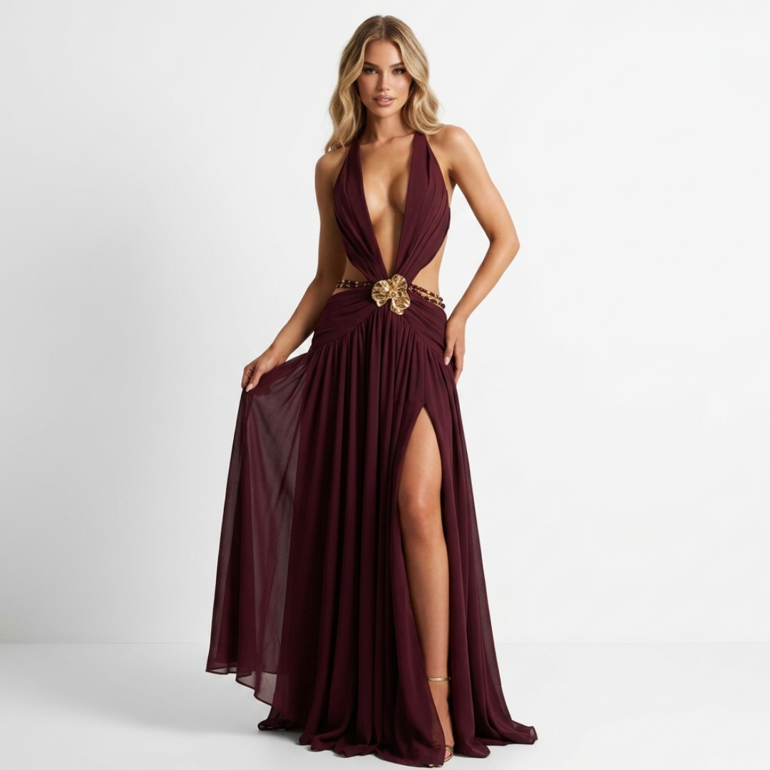 Melina - Maxi Abito con Profondo Décolleté