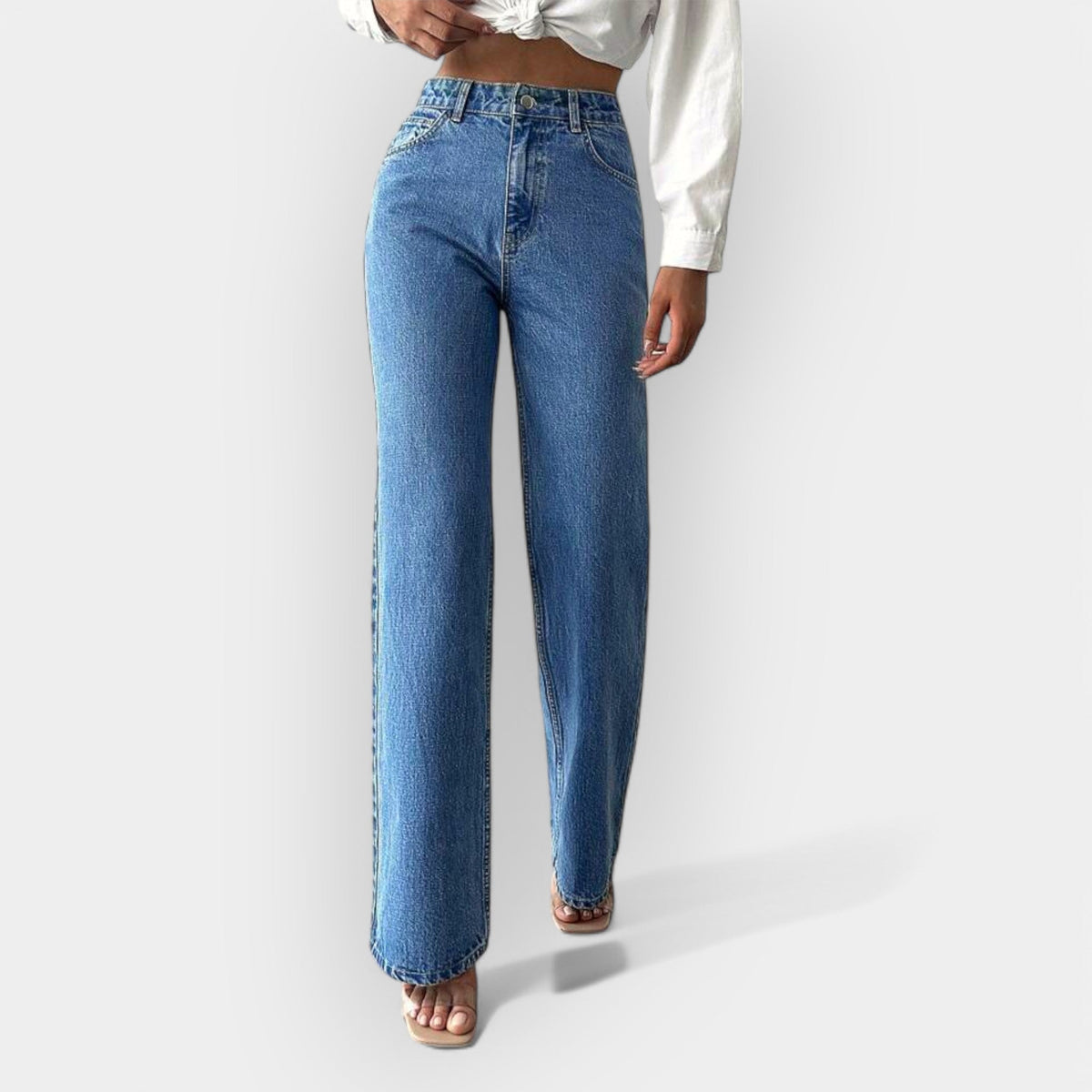 Jeans a Vita Alta con Linea Ampia e Confortevole