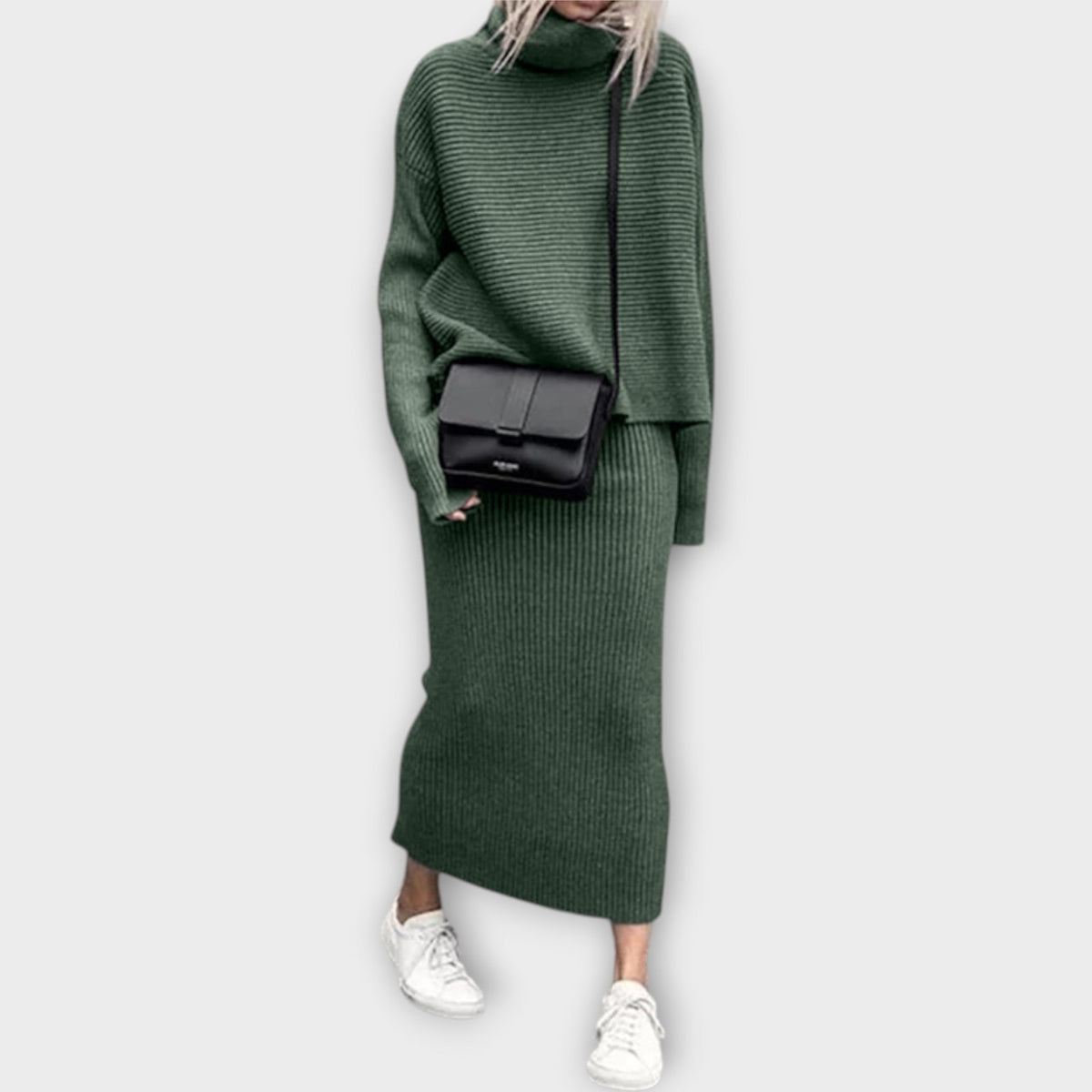 Set in Maglia con Collo Alto e Gonna