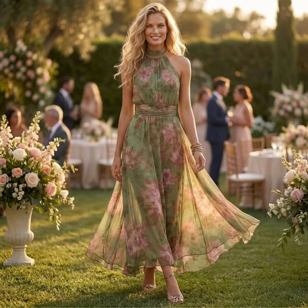 Theia - Abito maxi floreale verde