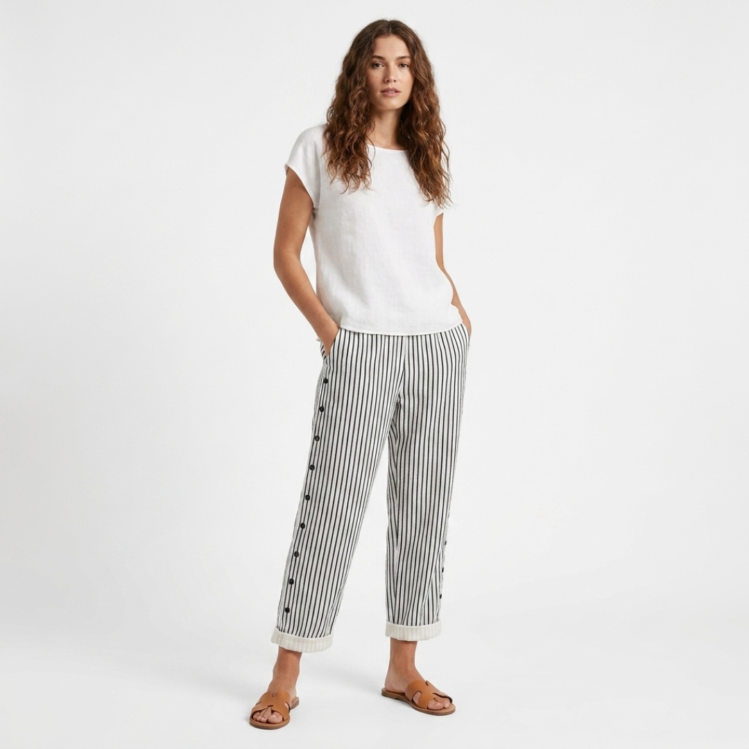 Cibele - Pantaloni a righe con bottoni