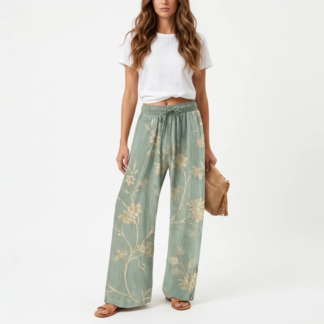 Agnes - Pantaloni a vita alta con fiori