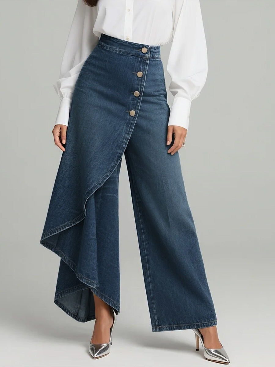 Martina | Jeans a vita alta con gamba larga, vestibilità morbida in un design elegante