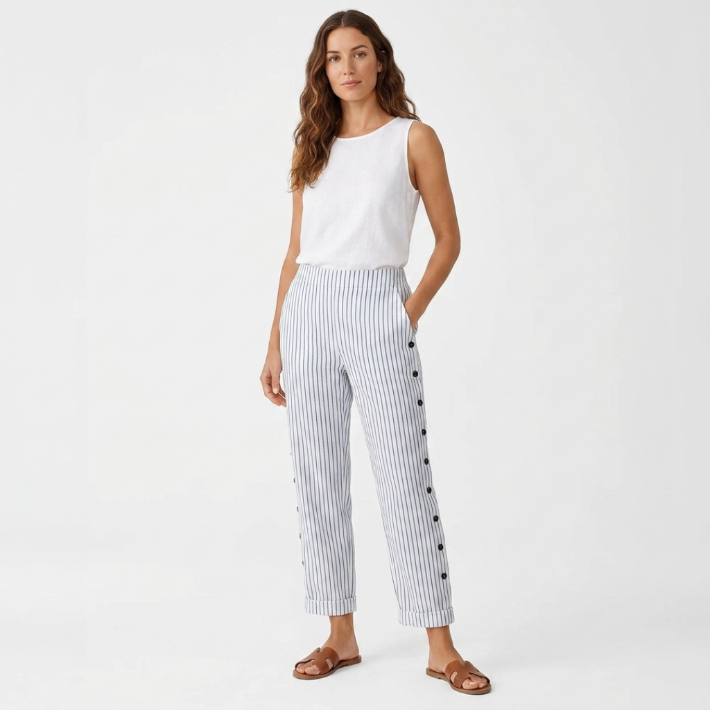 Cibele - Pantaloni a righe con bottoni