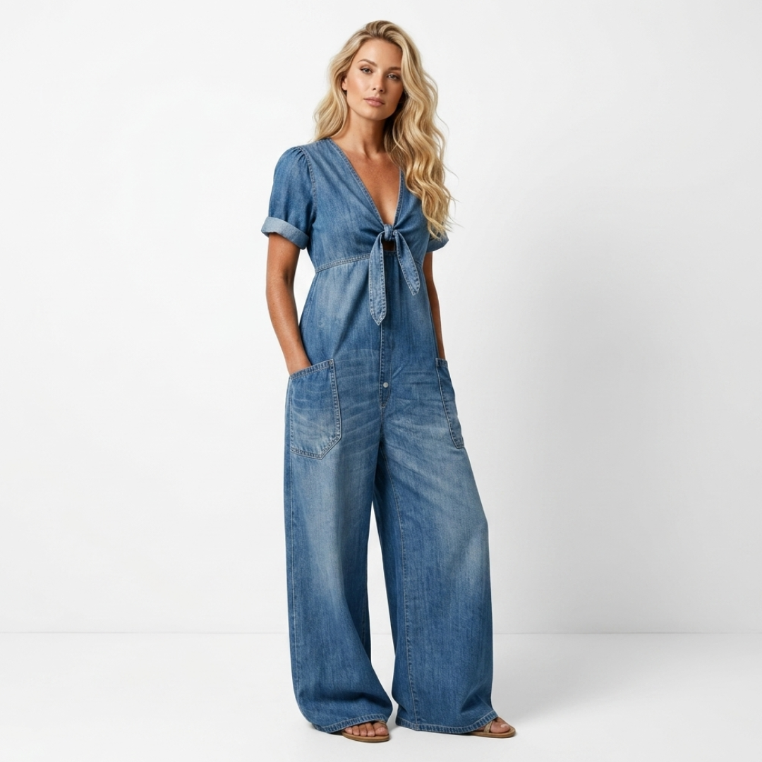 Daniela - Tuta in denim con scollatura a V