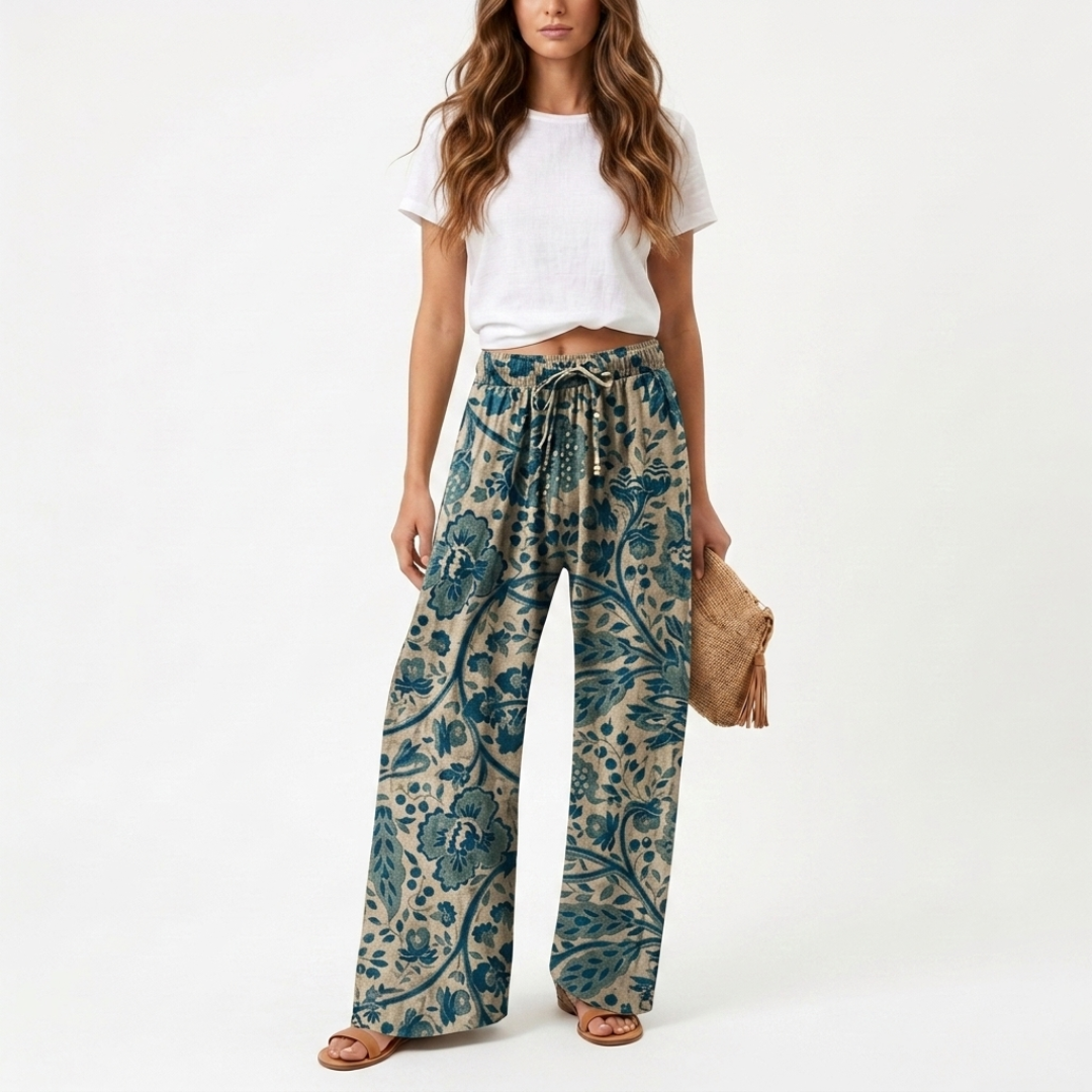 Agnes - Pantaloni a vita alta con fiori