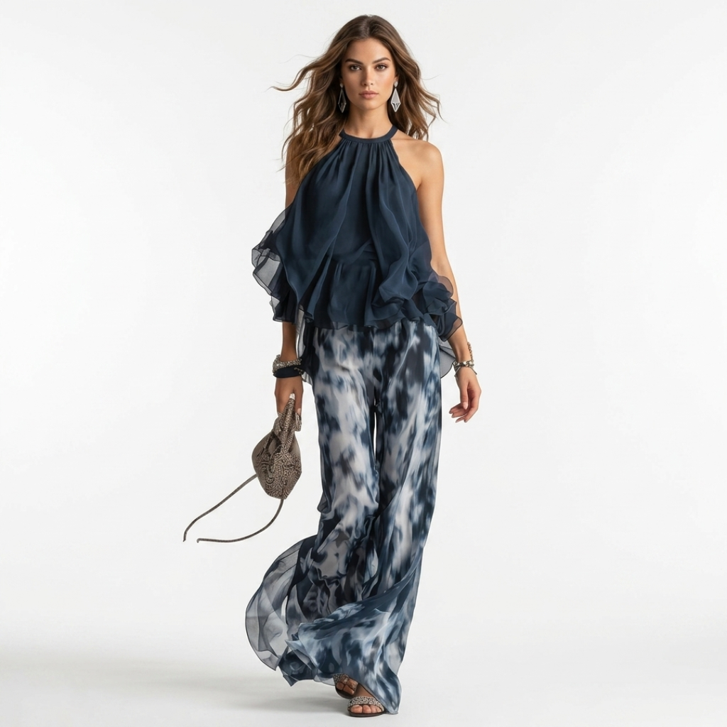 Ludovica - Set top e pantaloni con spalle scoperte