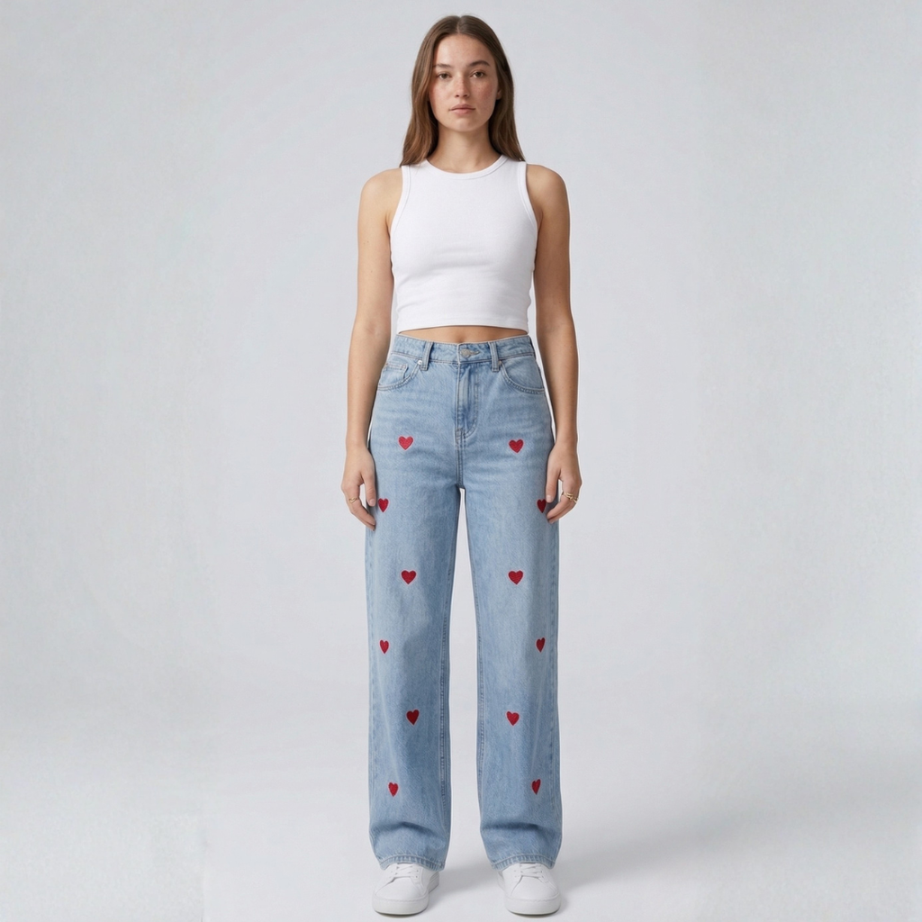 Serena - Pantaloni con stampa a cuori