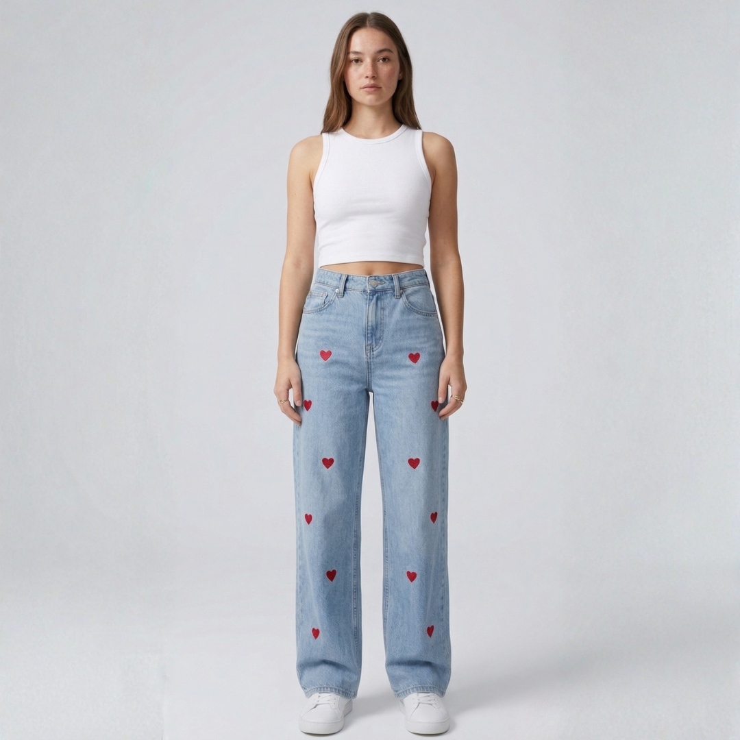 Serena - Pantaloni con stampa a cuori