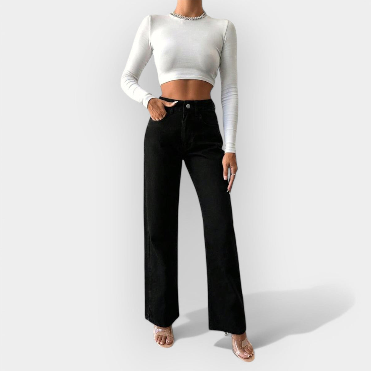 Jeans a Vita Alta con Gambe Larghe