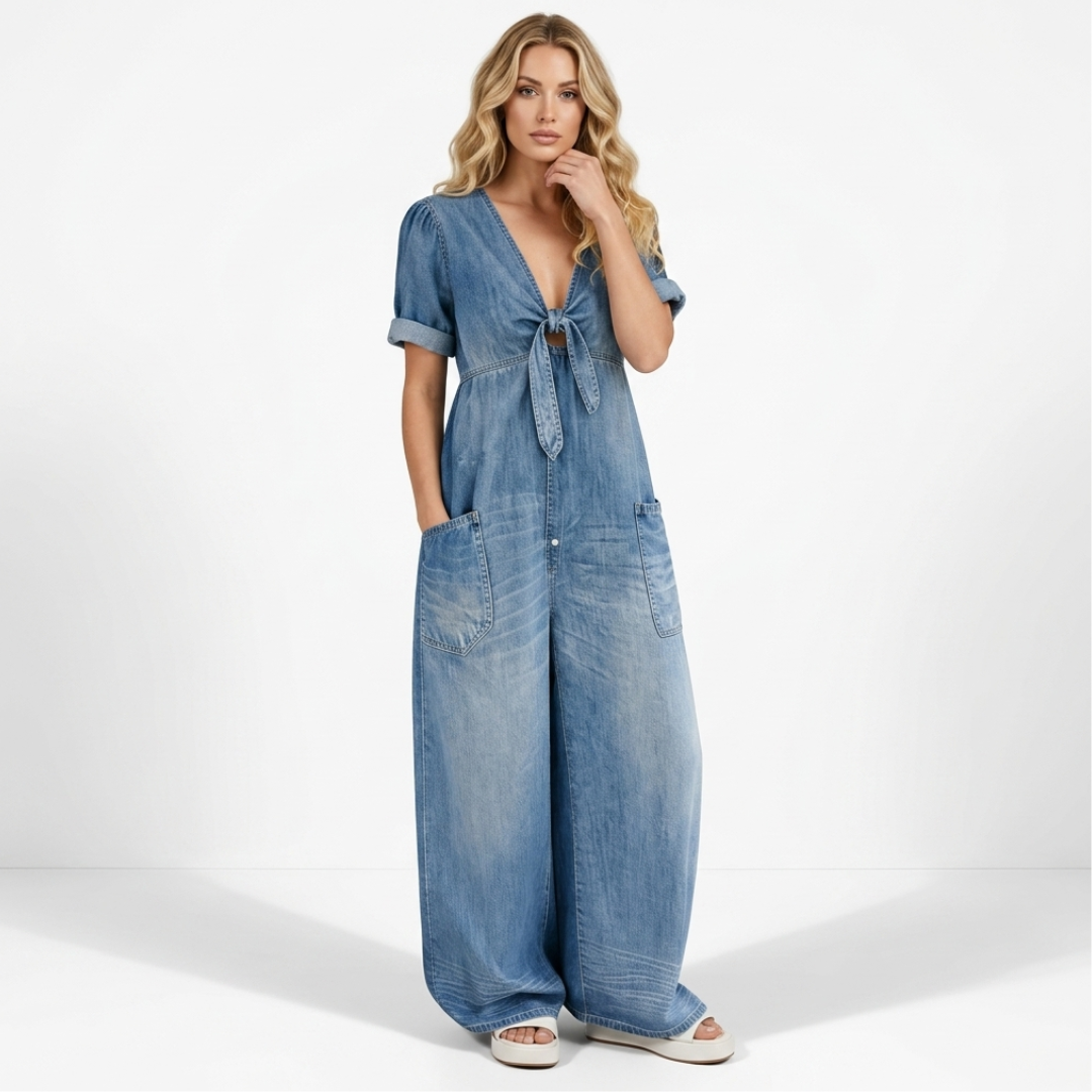 Daniela - Tuta in denim con scollatura a V