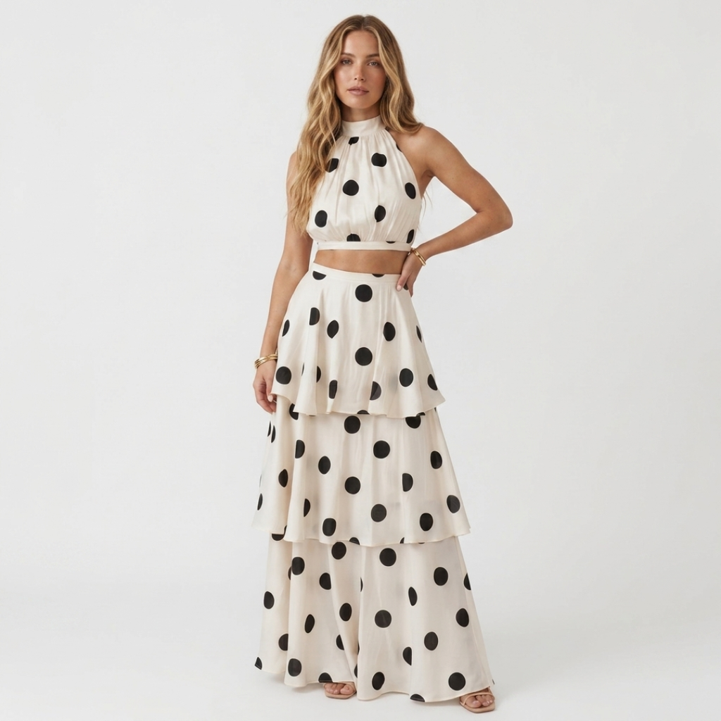 Ismene - Set top con pois e gonna lunga