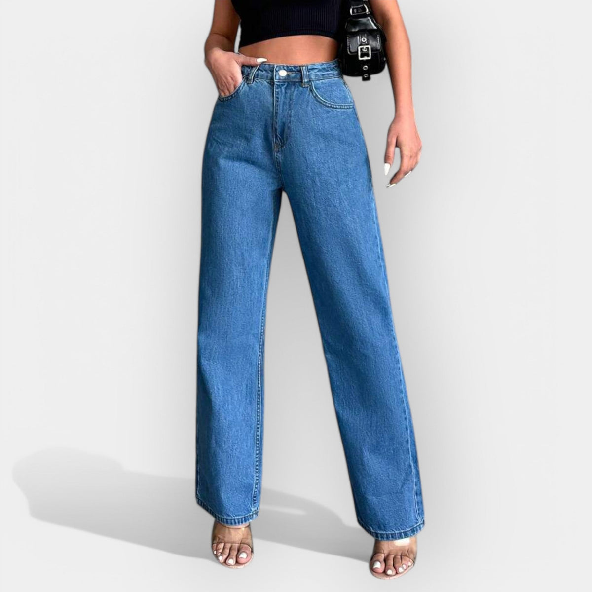Jeans a Vita Alta con Linea Ampia e Confortevole