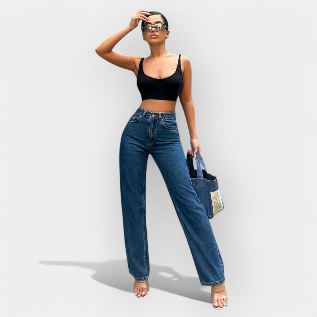 Jeans a Vita Alta con Linea Ampia e Confortevole