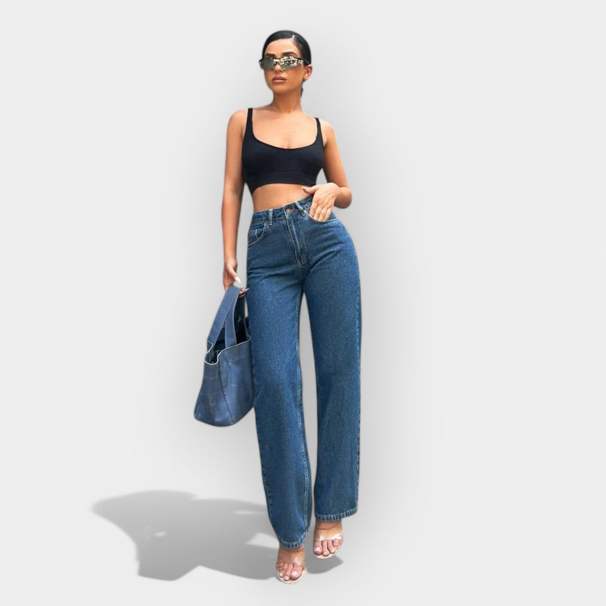 Jeans a Vita Alta con Linea Ampia e Confortevole