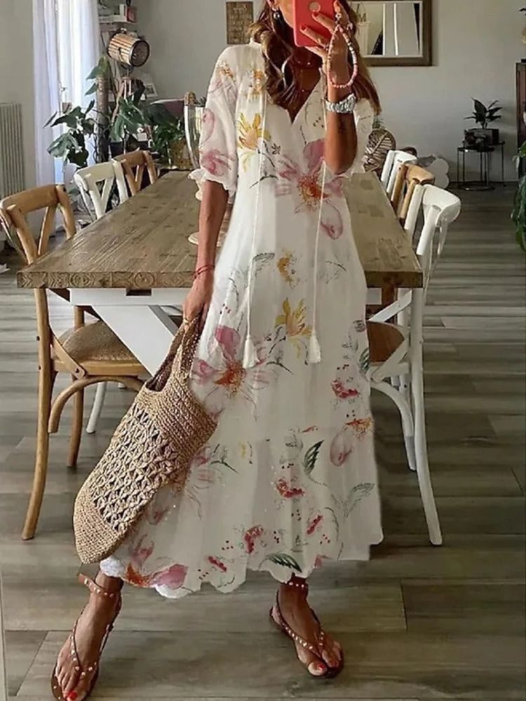 Kleoniki - Elegante abito maxi in velluto con fiori