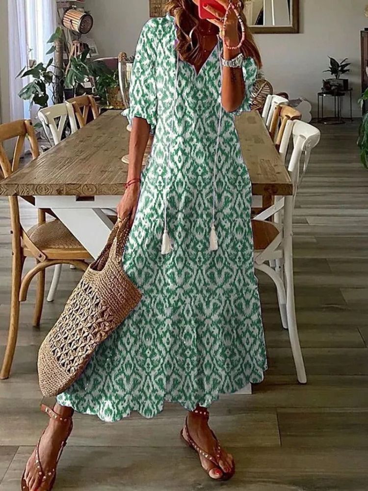 Kleoniki - Elegante abito maxi in velluto con fiori