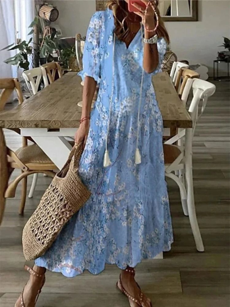 Kleoniki - Elegante abito maxi in velluto con fiori