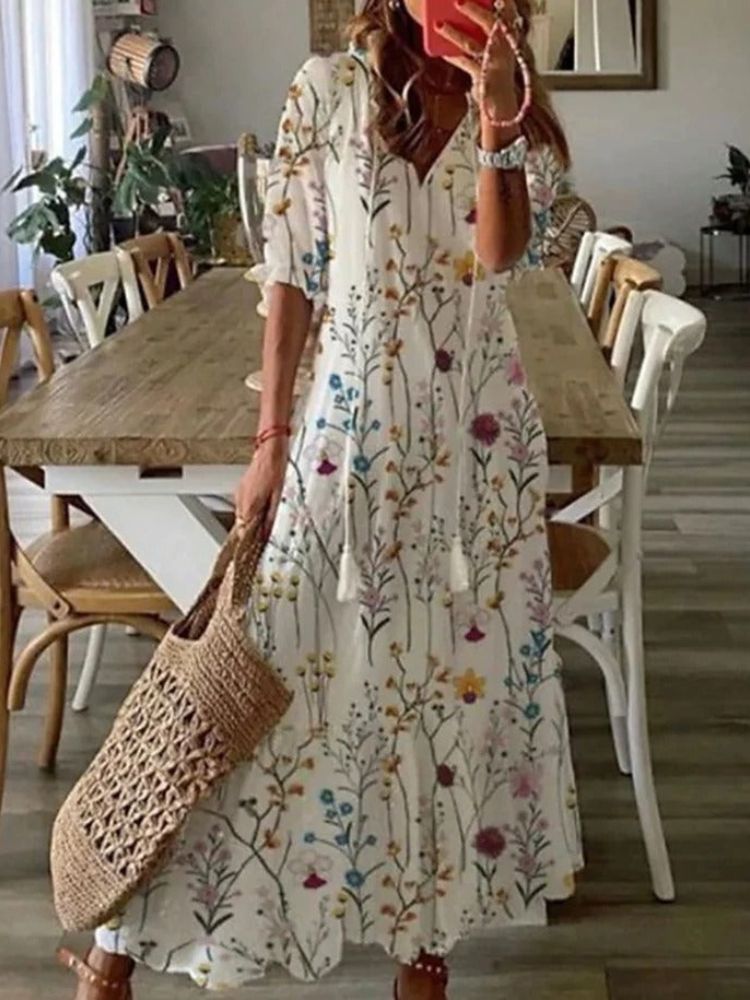 Kleoniki - Elegante abito maxi in velluto con fiori