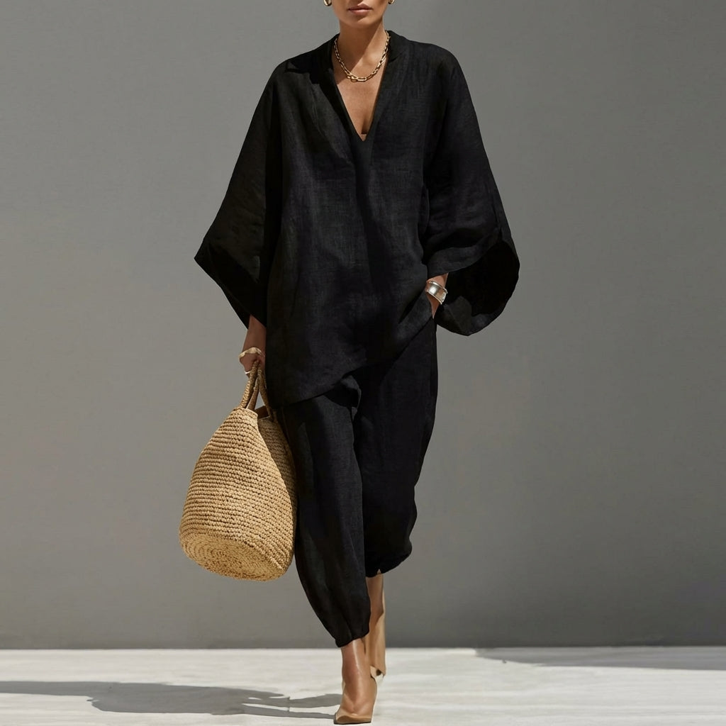 Marina - Set di Abbigliamento Casual a Due Pezzi con Scollatura a V per Donne