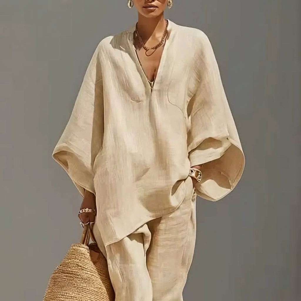 Marina - Set di Abbigliamento Casual a Due Pezzi con Scollatura a V per Donne
