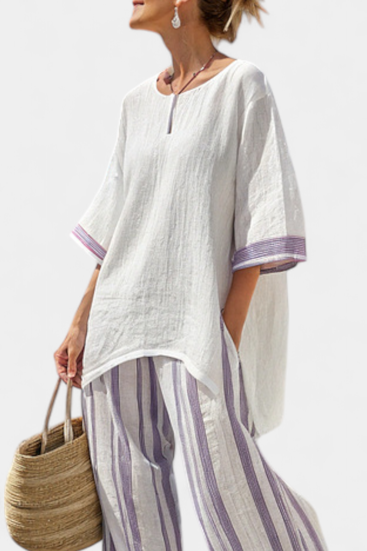 Allegra — Maglietta comoda e pantaloni a righe in bambù