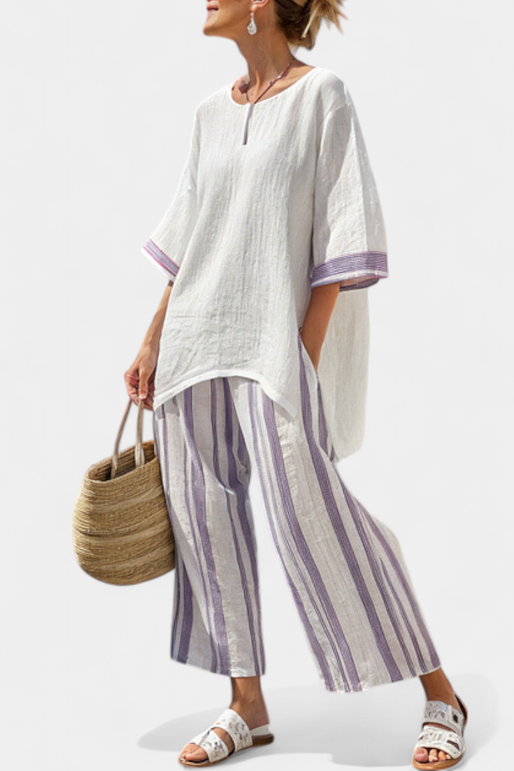 Allegra — Maglietta comoda e pantaloni a righe in bambù