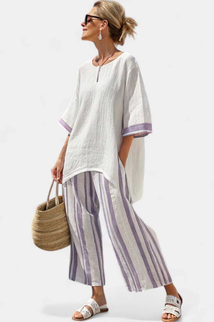 Allegra — Maglietta comoda e pantaloni a righe in bambù