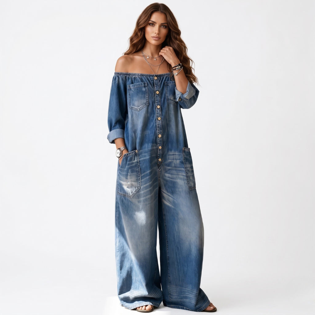 Phoebe - Tuta in denim con scollatura bassa