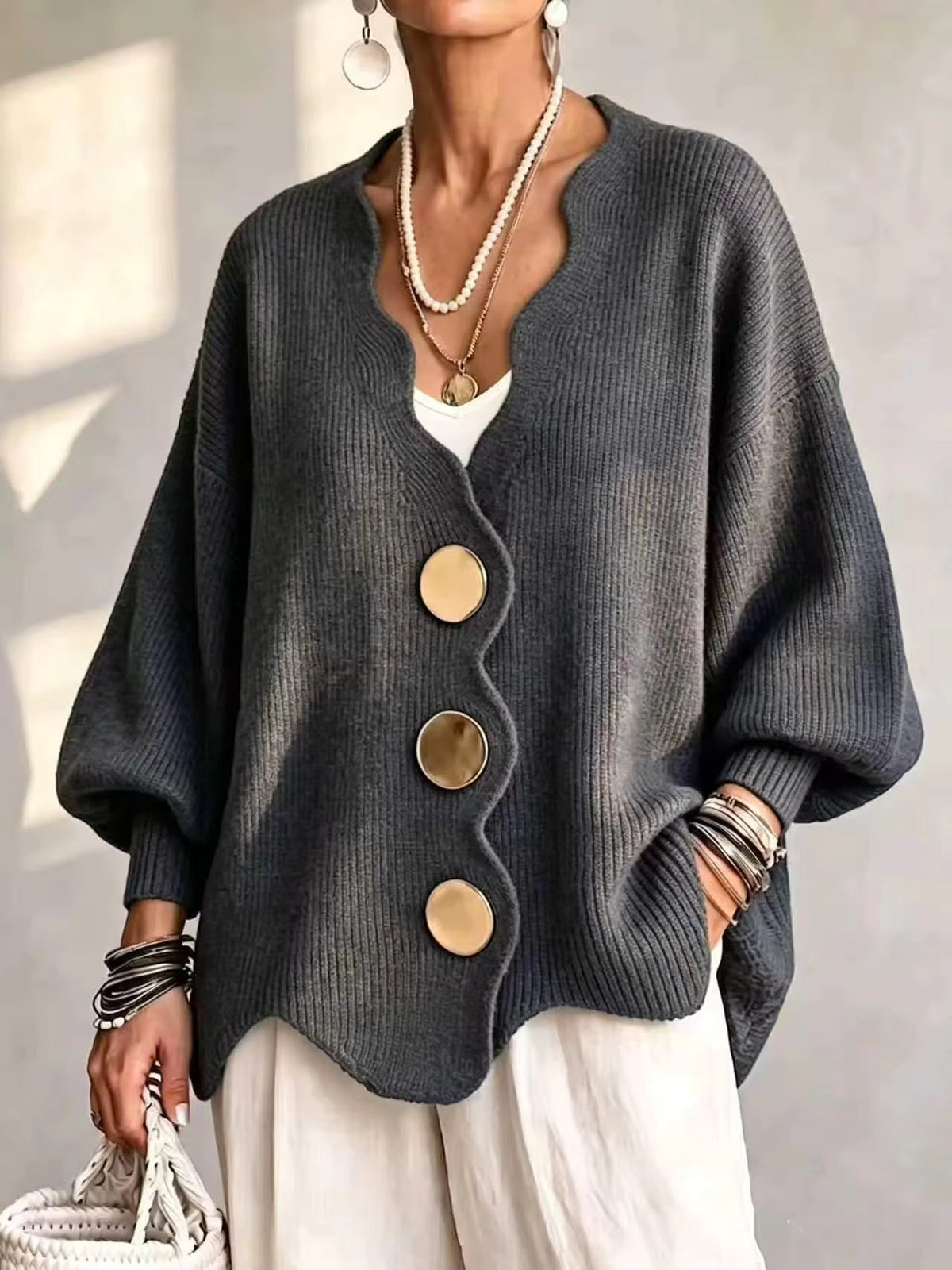 Карла | Свободен плетен кардиган с копчета