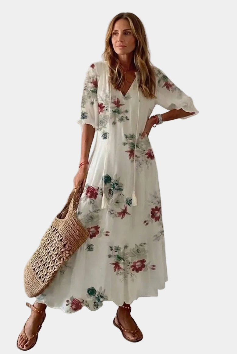 Kleoniki - Elegante abito maxi in velluto con fiori