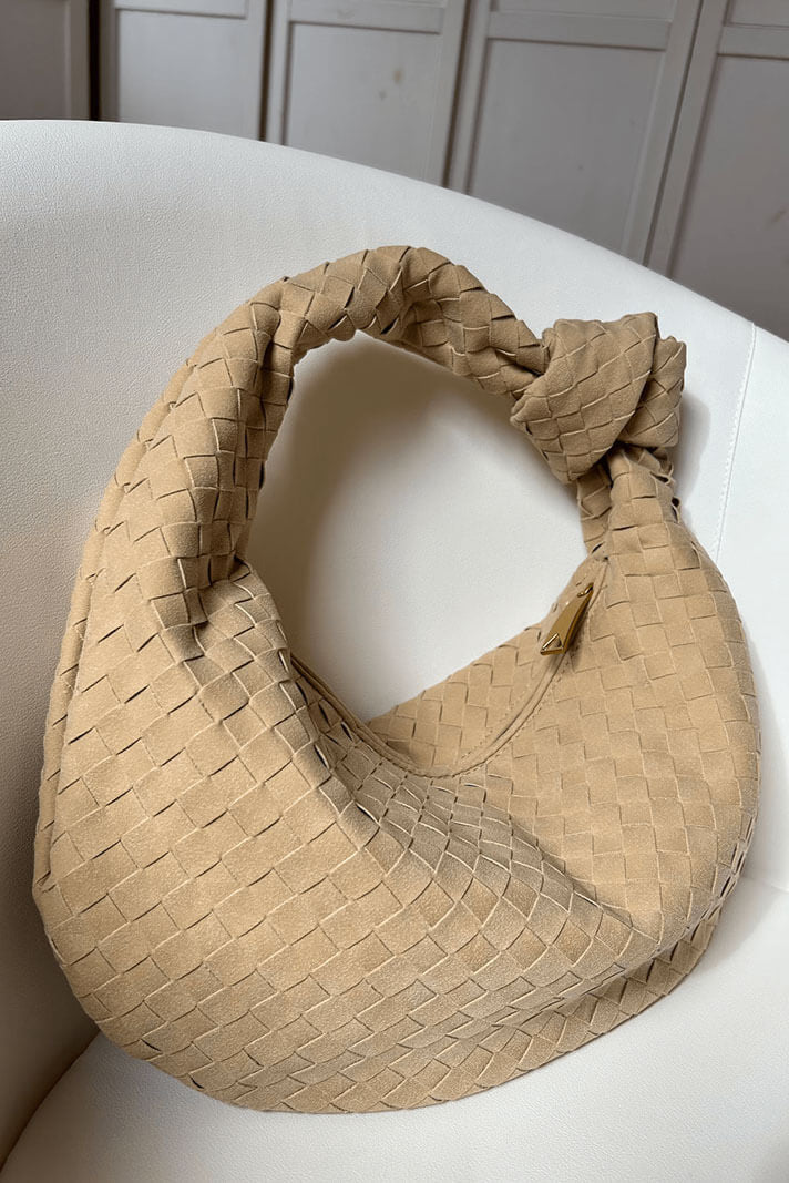 Borsa Media Viola Intrecciata con Dettaglio Nodo
