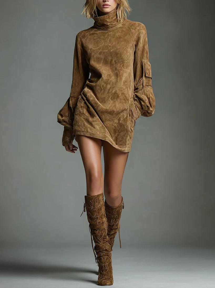 Гергана | Свободна мини рокля с висока яка