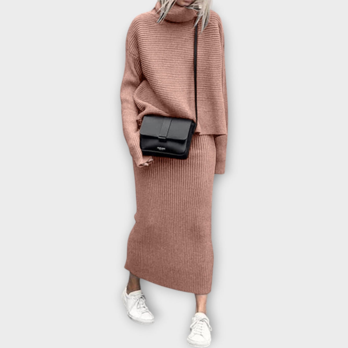 Set in Maglia con Collo Alto e Gonna