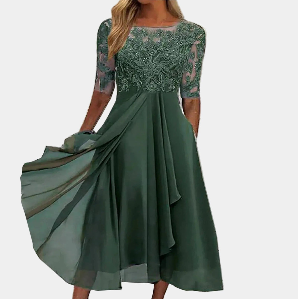 VICTORIA | Abito elegante in pizzo con gonna ampia