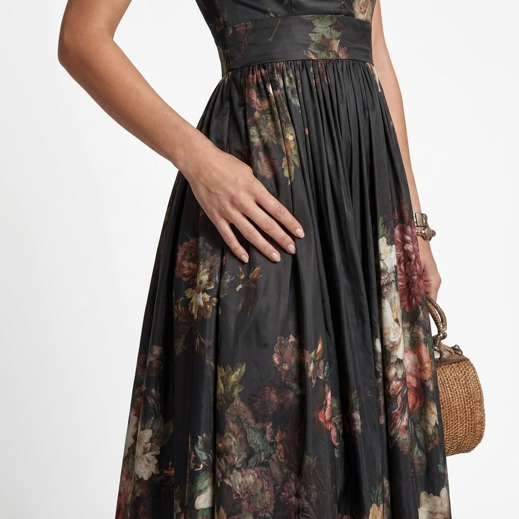 Sophia - Abito Midi con design plissettato floreale