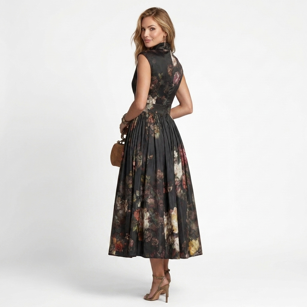 Sophia - Abito Midi con design plissettato floreale