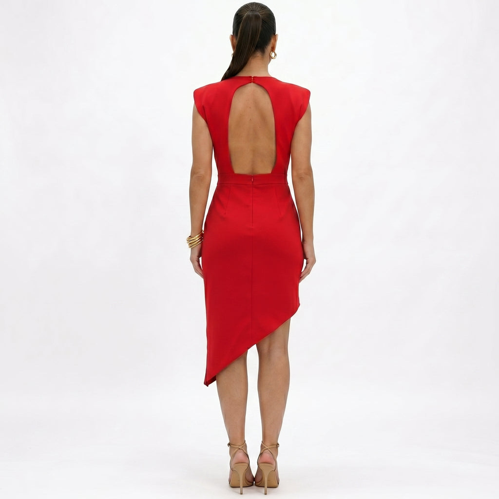 Lana - Vestito asimmetrico con spalle strutturate