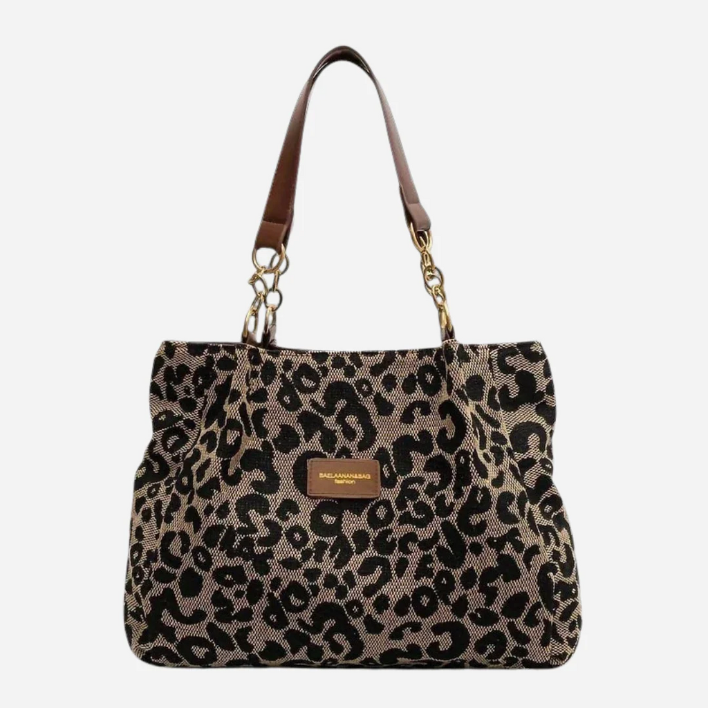 Borsa da shopping in tela con design leopardato