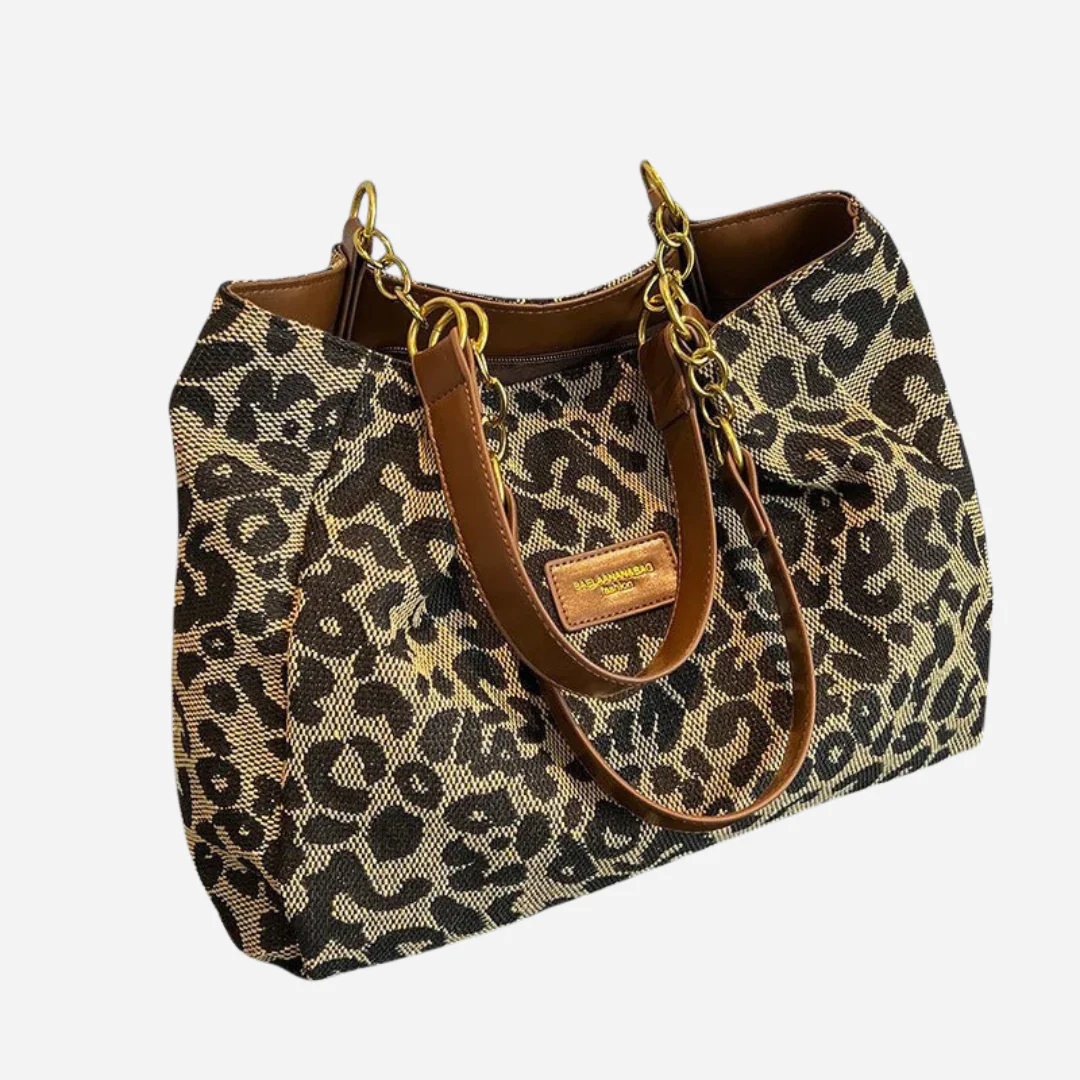 Borsa da shopping in tela con design leopardato