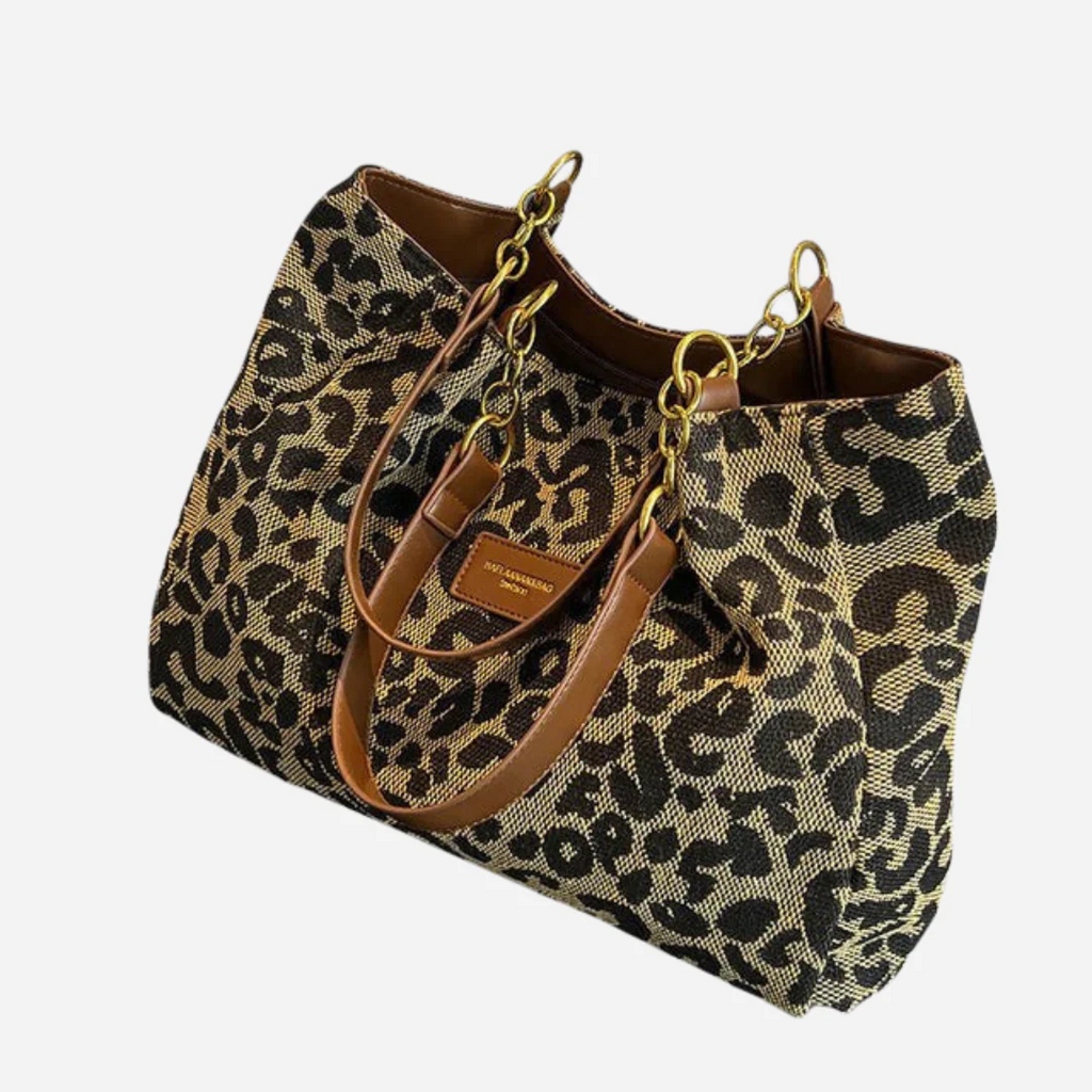 Borsa da shopping in tela con design leopardato