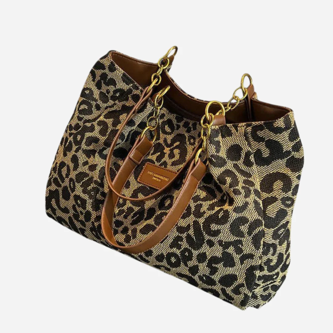 Borsa da shopping in tela con design leopardato