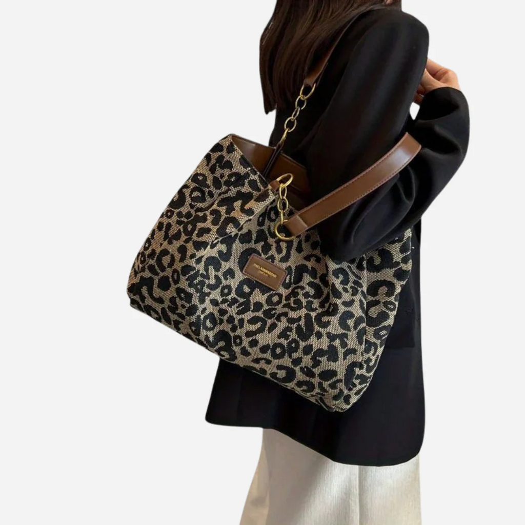 Borsa da shopping in tela con design leopardato