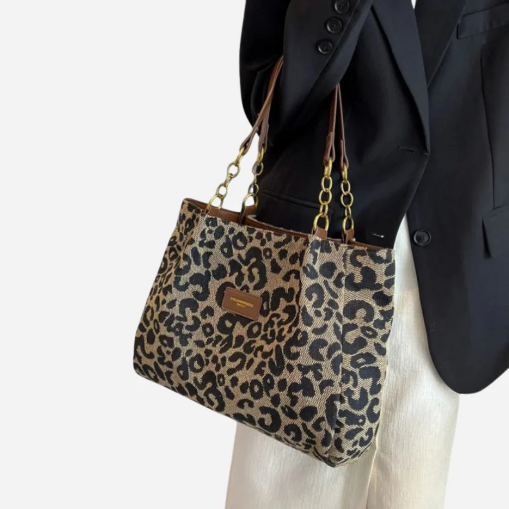 Borsa da shopping in tela con design leopardato
